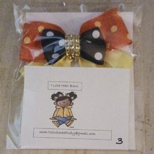 Polka Dot Hair Bow with Gold Accents